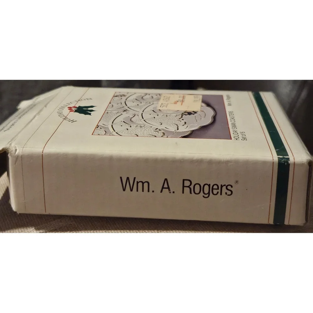 Wm. A.‎ Rogers Holiday Swan Coasters Set of 6 Silverplate Enamel Oneida 011 7601